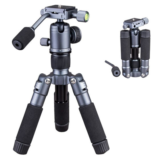 Picture of JAFUQAW Portable Desktop Mini Tripod with Panning Handle, 20" / 52cm Desk Tabletop Aluminum Alloy Tripod with 360° Ball Head, Compact Tripod for DSLR Camera Video Camcorder, Load up to 13lb / 6kg