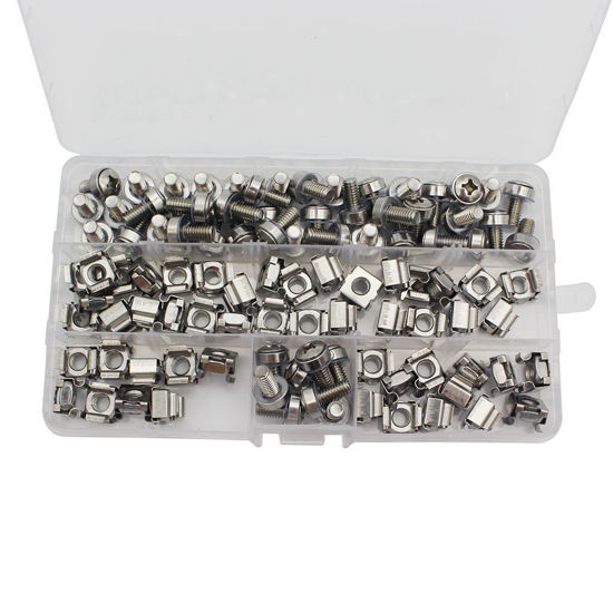 Picture of Raogoodcx 50 Sets M6 Square Hole Hardware Cage Nuts & Mounting Screws Washers for Server Rack and Cabinet (M6 X 16mm)(Screw+Washer+cage nut)