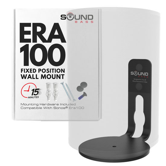 Picture of ERA100 Wall Mount Bracket, Low Profile, Black, Single Unit, Compatible with Sonos ERA 100 Speaker, Complete with All Fixing Hardware