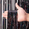 Picture of Voircoloria 2 Pack Laser Black Tinsel Foil Fringe Curtains, Black Party Decorations, Metallic Tinsel Party Streamers Backdrop for Birthday Halloween Masquerade New Years Gatsby 1920s Party Decorations