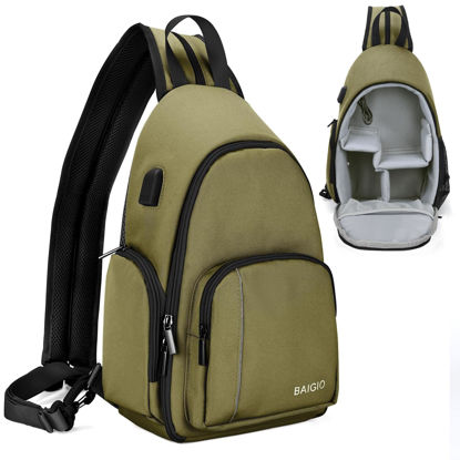 Picture of BAIGIO Camera Sling Bag Small Camera Backpack for Photographers,Water-resistant Camera Crossbody Bag Travel Caemra Backpack for DSLR SLR Mirrorless Camera