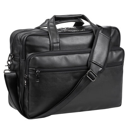 Picture of Leather Laptop Bag, Men's 15.6 Inches Messenger Briefcase Business Satchel Computer Handbag Shoulder Bag Fits 15.6 Inch Laptop Black