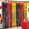 Picture of LOLStar 3 Pack Cartoon Mouse Birthday Party Supplies, 3.3x6.6 ft Black Red Gold Birthday Party Decorations Tinsel Foil Fringe Curtains Cute Mouse Photo Booth Props Metallic Backdrop Streamers for Boys
