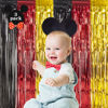 Picture of LOLStar 3 Pack Cartoon Mouse Birthday Party Supplies, 3.3x6.6 ft Black Red Gold Birthday Party Decorations Tinsel Foil Fringe Curtains Cute Mouse Photo Booth Props Metallic Backdrop Streamers for Boys
