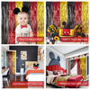 Picture of LOLStar 3 Pack Cartoon Mouse Birthday Party Supplies, 3.3x6.6 ft Black Red Gold Birthday Party Decorations Tinsel Foil Fringe Curtains Cute Mouse Photo Booth Props Metallic Backdrop Streamers for Boys