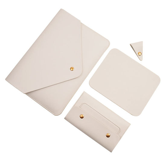 Picture of Benfan Laptop Sleeve 13 Inch Compatible with New MacBook Air 13, New MacBook Pro 13, Dell XPS 13 with Small Pouch, Mouse Pad and Cord Organizer, Color White