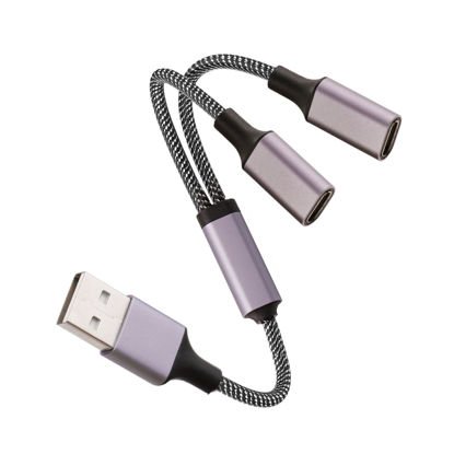Picture of Fidioto USB A Male to Dual USB C Female Adapter(10 inch long),USB splitter 1 in 2 out, Double Type-C Splitter Y Cable for iMac/iPhone 15/iPad Pro Air 4 5/PC/Samsung Galaxy S23 Etc(Grey)