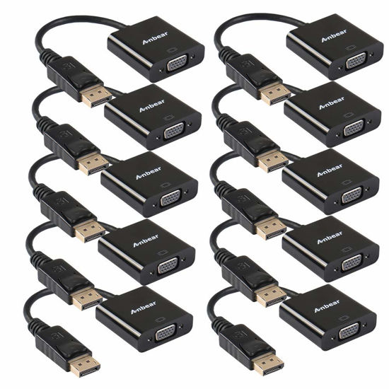 Picture of Anbear DisplayPort to VGA Adapter, Display Port to VGA Converter Gold Plated (Male to Female) for DisplayPort Enabled Desktops and Laptops to VGA Converter Connect Displays… (10Pack, DP)
