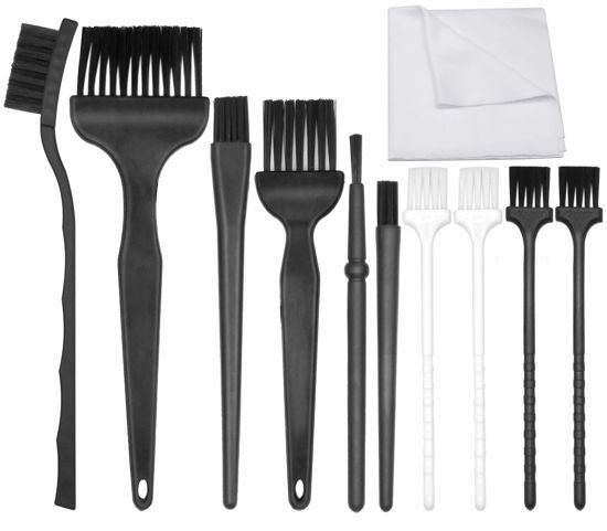 Picture of 11 in 1 Anti Static Brushes Set with Microfiber Cleaning Cloth, Small Portable Plastic Handle Nylon Cleaning Brush Kit for Computer PC Keyboard Laptop Screen Electronics Camera Lens Phone Car