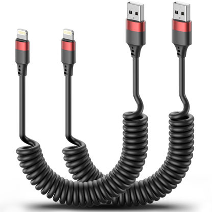 Picture of Coiled Lightning Cable for Car, 2 Pack Retractable Lightning Cable Coiled iPhone Charger Cord Fast Charging for iPhone 14 13 12 11 Pro Max Mini 10 8 Plus XR SE, AirPods [Apple MFi Certified]