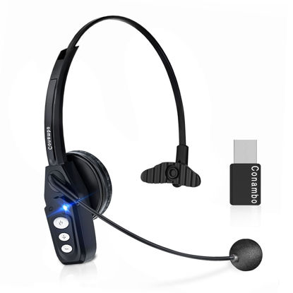 Picture of Conambo Bluetooth Headset V5.0, Trucker Bluetooth Headset with Noise Canceling Microphone & USB Dongle, Wireless Headset with Mic for Work Truck Driver Call Center Computer Office
