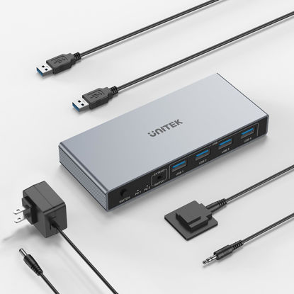 Picture of Unitek USB 3.0 HDMI KVM Switch 1 Monitor 2 Computers 4K@60Hz KVM Switches 4 USB Ports for 2 Computers Sharing Monitor Keyboard Mouse Hard Drives 5Gbps 2 USB Cable DC5V Adapter and Desktop Controller