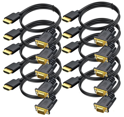 Picture of HDMI to VGA Cable 6 Ft, 10-Pack Gold-Plated Computer HDMI to VGA Monitor Cord Adapter Male to Male for Computer, Desktop, Laptop, PC, Monitor, Projector, HDTV (NOT Bidirectional)-Black