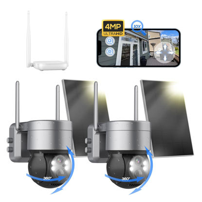 Picture of Solar Security Cameras Wireless Outdoor System, 2pcs 4MP 2.5K 360° Solar Security Camera with AI Motion Detection, Spotlight, 2-Way Talk | 4CH Smart NVR, 120 Days Local Storage, 0 Monthly Fee