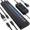 Picture of Powered USB Hub, VANGREE 17-Port 90W USB 3.0 Hub (10 USB 3.0 Ports+3 QC24W Fast Charging Ports+2 USB-C 3.0 Ports+SD/TF Card Reader), Individual On/Off Switches, 12V/7.5A Power Adapter for Laptop, PC