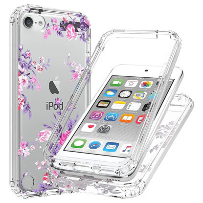 Picture of Vokuha Case for iPod Touch 6/iPod Touch 5/iPod Touch 7 Case for Girls, Cute Floral Crystal Clear TPU Bumper Shockproof Protective Armor Cover for iPod Touch 5th/6th/7th (Rose Flower)