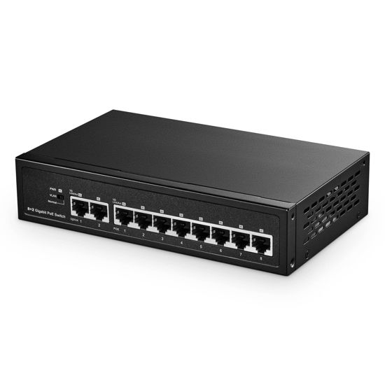 Picture of Binardat 10 Port Gigabit POE Switch, 8 POE+ Ports 1000Mbps, 2 Gigabit Uplink, IEEE802.3af/at, 120W Internal Power Supply, Metal Case Unmanaged Plug and Play