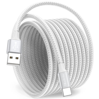 Picture of Huukein White USB C Cable 15ft, Extra Long USB A to USB C Cable Fast Charging, USBC Charger Cord Compatible with iPhone 15 Pro Max Plus, for Samsung Galaxy S21 Note 10, Pixel