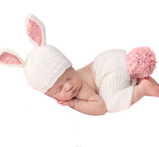 Picture of Newborn Baby Bunny Rabbit Crochet Knitted Photography Props Newborn Baby Outfits Diaper Costume (Beige)