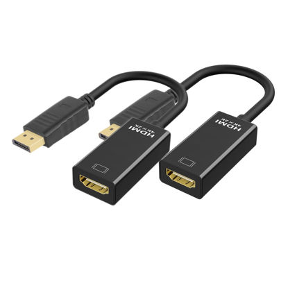 Picture of QLKUNLA DisplayPort to HDMI Adapter, Uni-Directional DP to HDMI 4K Screen Gold-Plated DP Display Port to HDMI Adapter Compatible with Dell, Lenovo, HP, GPU, AMD -Grey 2-Pack
