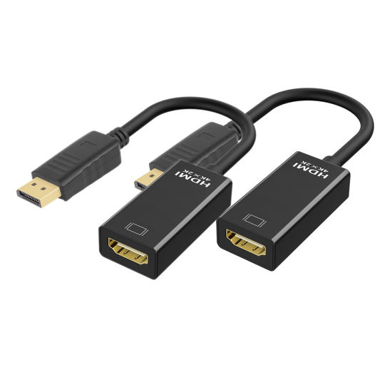 Picture of QLKUNLA DisplayPort to HDMI Adapter, Uni-Directional DP to HDMI 4K Screen Gold-Plated DP Display Port to HDMI Adapter Compatible with Dell, Lenovo, HP, GPU, AMD -Grey 2-Pack