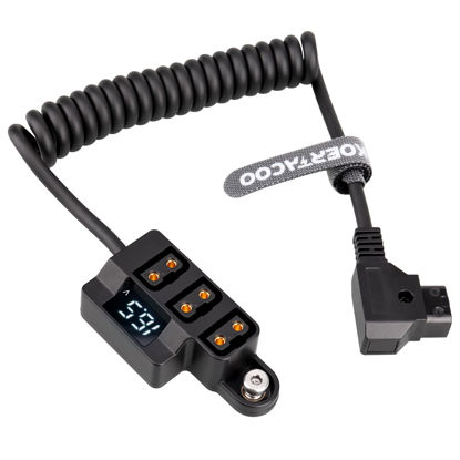 Picture of KOERTACOO D-Tap 1×3 Power Splitter Adapter with Voltage Display & 1/4 Mounting Screws for V-Mount/Gold Mount Battery,Camera Cage,Video Transmission, Monitor, BMPCC 4K/6K, etc. (Coiled Cable Version)