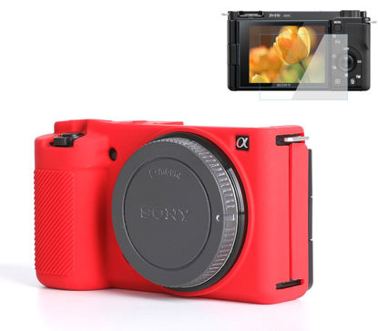 Picture of Pocoukate, Red Camera Case for Sony ZV-E10/ZV-E10L, Vlog Style Digital Camera Protection, Soft Silicone Slim Fit Cover with Screen Protector