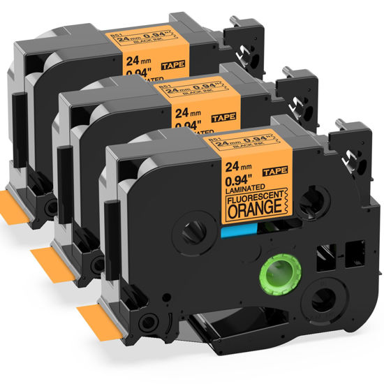 Picture of Label KINGDOM Label Tape 1 Inch Replacement for Orange 24mm 0.94 Label Tape TZe-B51 TZB51 Laminated Tape for Brother Ptouch PT-P700 PT-P750W Label Maker, Black on Fluorescent Orange, 3-Pack