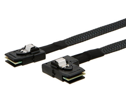 Picture of MITATTOK Mini SAS Cable, SFF-8087 to SFF-8087 Straight to Left Angle High-Speed Data Transfer for SAS/RAID Controllers, Backplanes, and Servers, 2FT