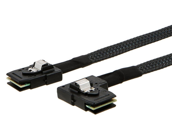 Picture of MITATTOK Mini SAS Cable, SFF-8087 to SFF-8087 Straight to Left Angle High-Speed Data Transfer for SAS/RAID Controllers, Backplanes, and Servers, 2FT
