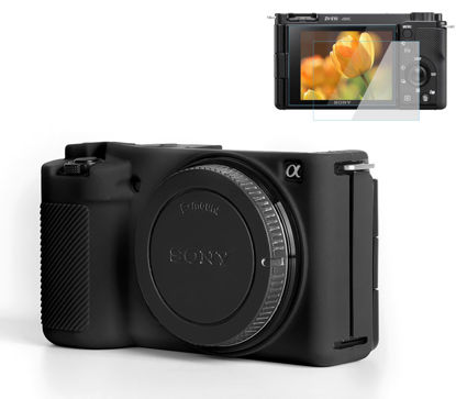Picture of Pocoukate Camera Case for Sony ZV-E10 / ZV-E10L, Vlog Style Alpha ZV-E10 ZV-E10L Digital Camera Anti-Scratch Slim Fit Soft DSLR Camera Sleeve with Screen Protector (Black)