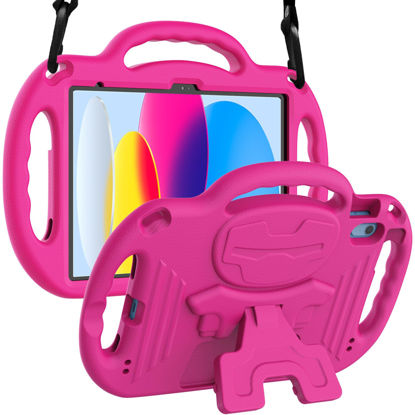 Picture of LTROP Kids iPad 10.9 Case with Shoulder Strap, Shockproof, Durable, Protective, Vibrant Hot Pink, Perfect for 2022 iPad 10th Generation