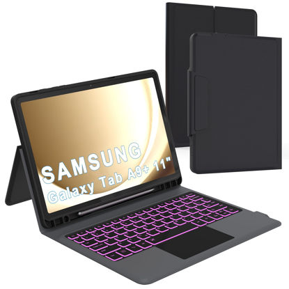 Picture of Keyboard Case for Samsung Galaxy Tab A9+ A9 Plus 11": 7 Colors Backlit Trackpad Keyboard for 11inch Samsung Tab A9+ Plus 5G | Smart Touch Wireless Keyboard Folio Book Cover with Pen Holder & Kickstand