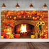Picture of Fall Thanksgiving Decoration Thanksgiving Fireplace Backdrop Autumn Harvest Pumpkin Background Thanksgiving Day Maple Leaf Sunflower Banner For Thanksgiving Fall Birthday Party Photo Props Supplies