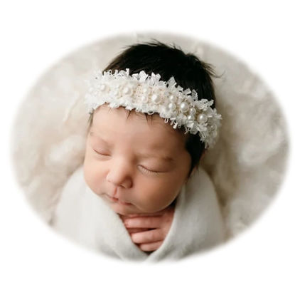 Picture of EDERA Newborn Photography Props Baby Photo Posing Pearl Headbands Girls Photoshoot Tieback (C Ivory)