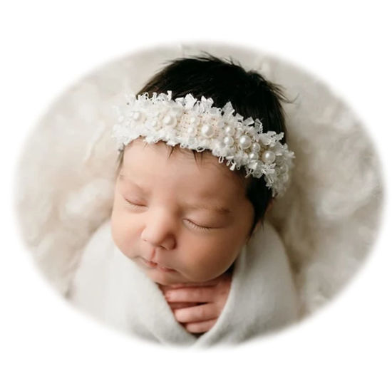 Picture of EDERA Newborn Photography Props Baby Photo Posing Pearl Headbands Girls Photoshoot Tieback (C Ivory)