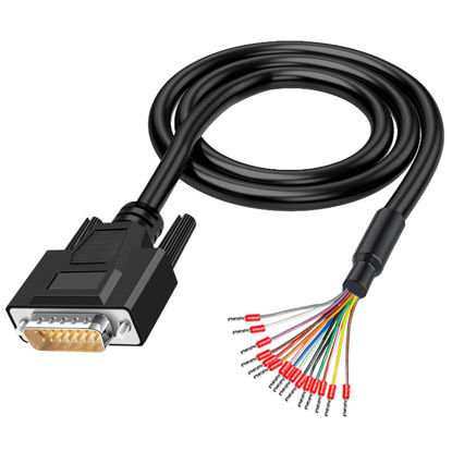 Picture of Willwewon 10Ft 3m 26AWG DB15 Male RS232 15 Pin Serial Extension Cable, RS232 D-SUB DB15 Serial to 15 Bare Wire Breakout Board Connector