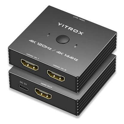 Picture of HDMI Switch 4K 120Hz, 4K 144Hz, HDMI Switcher Splitter 2 in 1 Out, Aluminum Shell, Support PS4 PS5, Xbox, Fire Stick, Apple TV, Roku, PC, TV