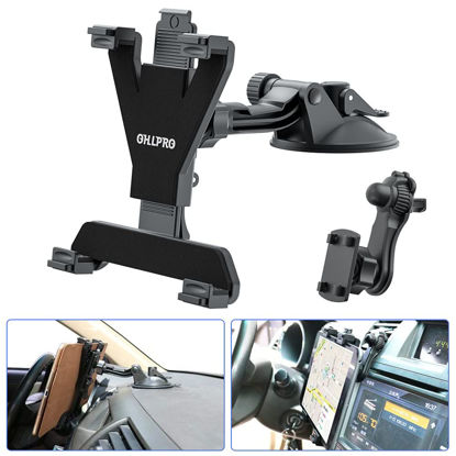 Picture of OHLPRO Dashboard Tablet Holder for Car, iPad Car Holder Suction Cup Mount Compatible with 7"-13" Tablets, Truck Windshield Vent with Flexible Arm Clip, Sturdy Adjustable Design, 360° Rotation, Black