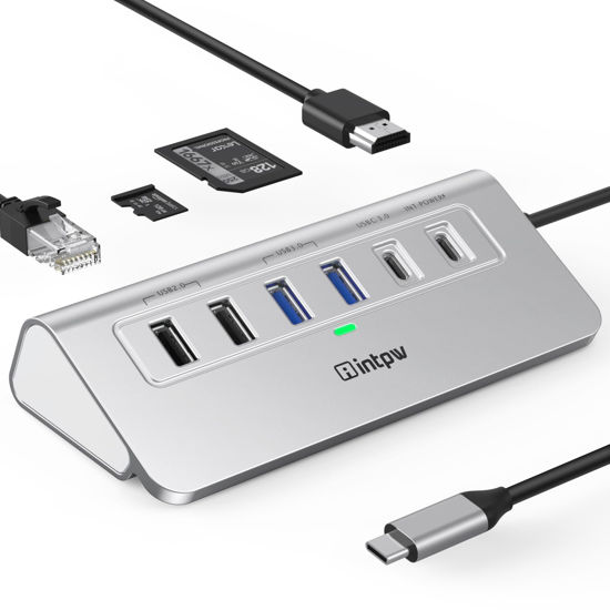 Picture of USB C Hub, INTPW 10-in-1 USB C Docking Station, Aluminum USB to Ethernet Adapter with 4K HDMI, PD 100W, 1Gbps Ethernet, USB-C and 2 USB A 3.0 5Gbps, 2 USB 2.0, SD/TF Slot for MacBook Air/Pro, iPad