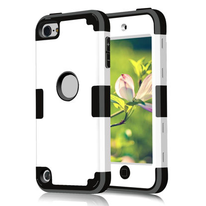 Picture of Case for iPod Touch 7 case iPod Touch 6/5 Case, Dual Layered Hard PC Case + Silicone Shockproof Heavy Duty High Impact Armor Hard Cover for Apple iPod Touch 7th/6th/5th Generation (White+Black)