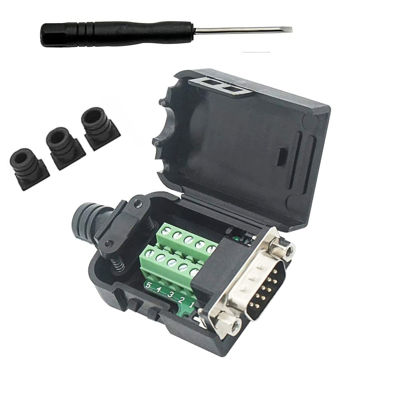 Picture of SHANFEILU DB9 Breakout Connector to Wiring Solderless Terminal RS232 D-SUB Male Serial Adapter 9pin Port Breakout Board Black Rubber Core with Case,Screwdriver,Nuts