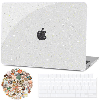 Picture of G JGOO Compatible with MacBook Air 13 inch Case 2025 2024 2023 2022 Release M3 A3113 M2 A2681, Clear Glitter Plastic Hard Shell for MacBook Air 13.6 inch Case + Keyboard Cover+ 50 Pcs Laptop Sticker