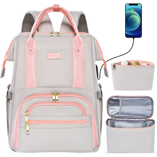 Picture of Kaome Lunch Backpack 15.6 Inch Laptop Backpack for Women with USB Port Nurse Gift Teacher Work Backpack Cooler Insulated Lunch Bag Waterproof Daypacks for Work Picnic Travel Anti-theft