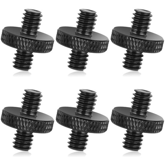 Picture of 1/4" Male to 1/4" Male Tripod Screw, 4 PCS Threaded Standard Camera Cage Mount Threaded Light Stand Screw, Double Head Converter Precision Made Stud Mounting Accessories for Shoulder Rig Tripod Black