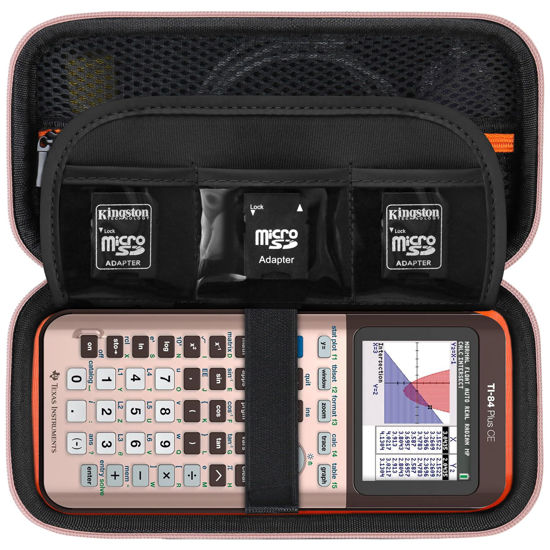 Picture of Supmay Hard Case for Texas Instruments TI-84 Plus CE/TI-84 Plus/TI-83 Plus CE/Casio fx-9750GIII Color Graphing Calculator, Storage Holder with Mesh Pockets for Charger Cable, User Manual, Rose Gold