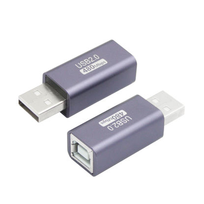 Picture of USB 2.0 B Type Connector Adapter, USB A Male to USB B (MIDI) Female Power and Data Extension Adapter, Aluminum Alloy Housing, for Electronic Piano, Printer, Scanner etc, 2Pcs
