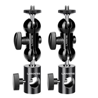 Picture of Lanxire Light Stand Mount Adapter (2 Packs) with Double Ball Head - Compatible with Ring Light - Fits Flat Head Light Stand - Max Load 4.4lb/2kg - 1/4" Screw Cool Ball Head