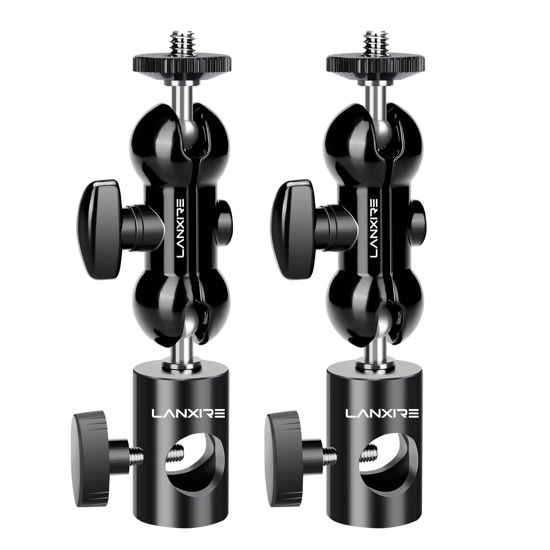 Picture of Lanxire Light Stand Mount Adapter (2 Packs) with Double Ball Head - Compatible with Ring Light - Fits Flat Head Light Stand - Max Load 4.4lb/2kg - 1/4" Screw Cool Ball Head