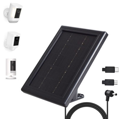 Picture of BOBUY Solar Panel Charger for Ring Cameras, 5V Solar Charger, Compatible with Ring Spotlight Cam/Ring Stick Up Cam and Outdoor Wireless Security Camera/Doorbell Batteries, 16.4ft Cable (1 Pack, Black)